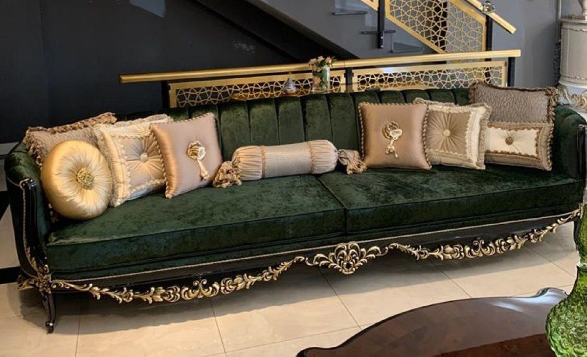 Casa Padrino Sofa Luxus Barock Sofa Dunkelgrün / Schwarz / Gold - Prunkvolles Wohnzimmer im Barockstil - Barock Wohnzimmer Möbel - Edel & Prunkvoll