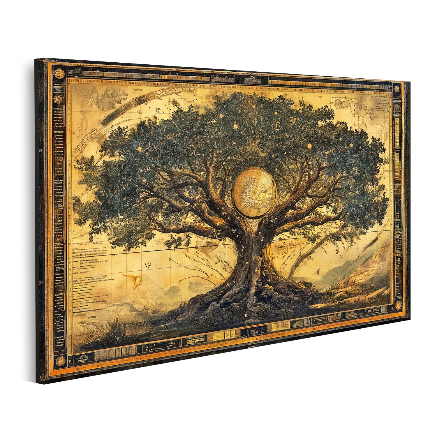islandburner Leinwandbild Baum des Lebens mit astronomischem Zifferblatt