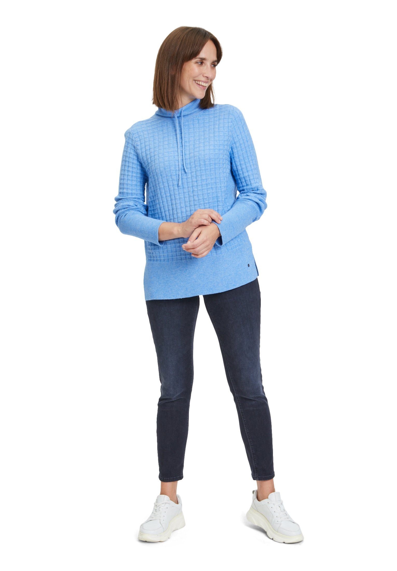 Betty&Co Struktur Blue mit Melange (1-tlg) Strickpullover Kragen