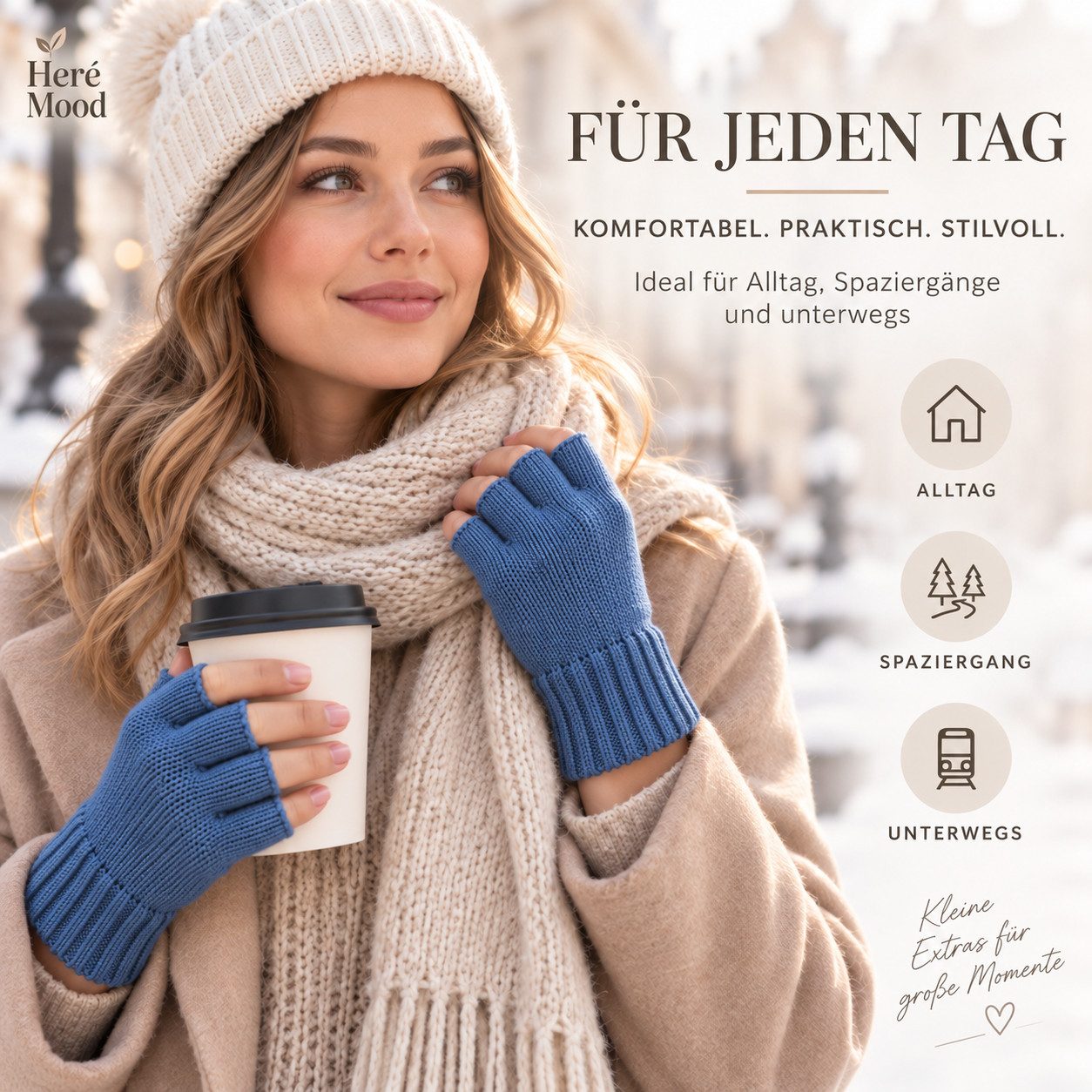 herémood Strickhandschuhe Fingerlose Handschuhe Winter für Damen Herren, Winterhandschuhe vollständig bedeckte Finger, Testsiegel SEHR GUT (Note 1,1) – Bild 5 von 5