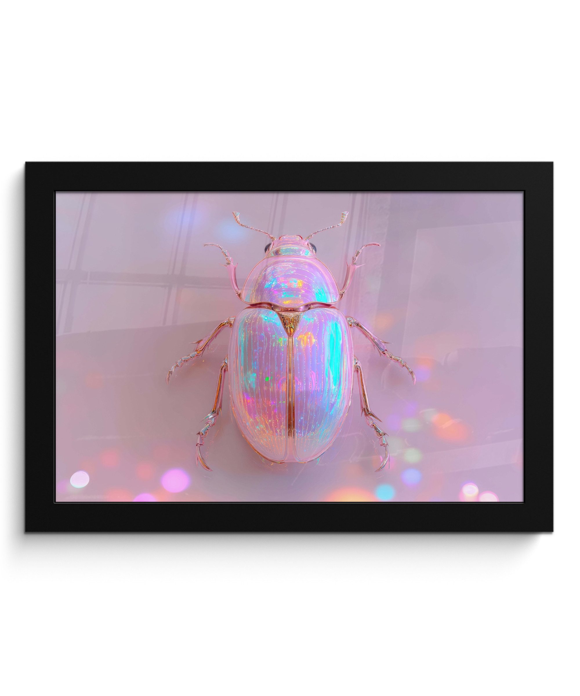 MuchoWow Poster Käfer - Metallic - Lichteffekt - Rosa, (1 St), Wandbilder, Deko Wohnzimmer Schlafzimmer, 30x20 cm