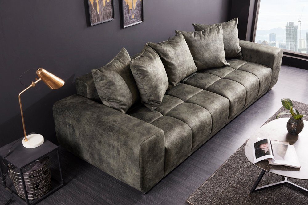 Teile, · riess-ambiente · XXL Einzelartikel · 285cm Kissen 1 Federkern Couch moosgrün, · Big-Sofa inkl. ELEGANCIA Microvelours Design mit