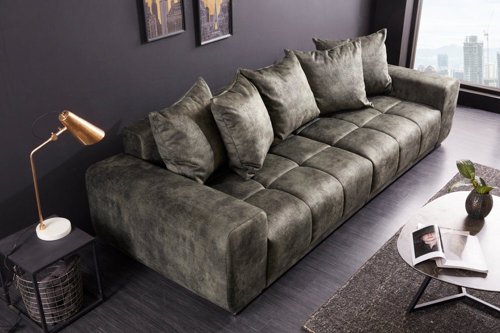 1 · mit Kissen Couch Design · Einzelartikel riess-ambiente 285cm ELEGANCIA · inkl. moosgrün, Federkern Microvelours Big-Sofa · XXL Teile,