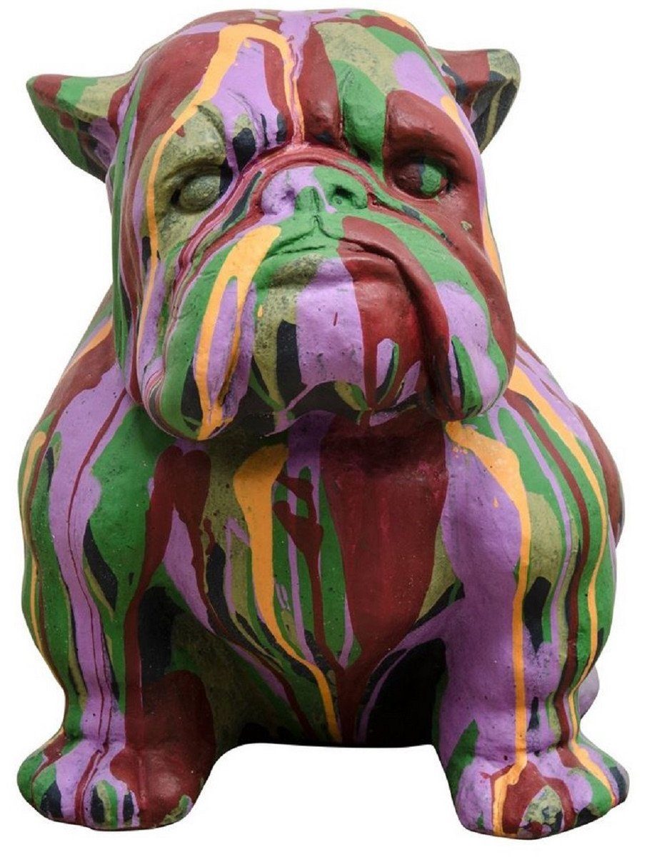 Casa Padrino Skulptur Garten Deko Skulptur Hund Bulldogge Bunt 31 x 44 x H. 41 cm - Wetterbeständige Garten & Terrassen Figur - Garten & Terrassen Deko Accessoires