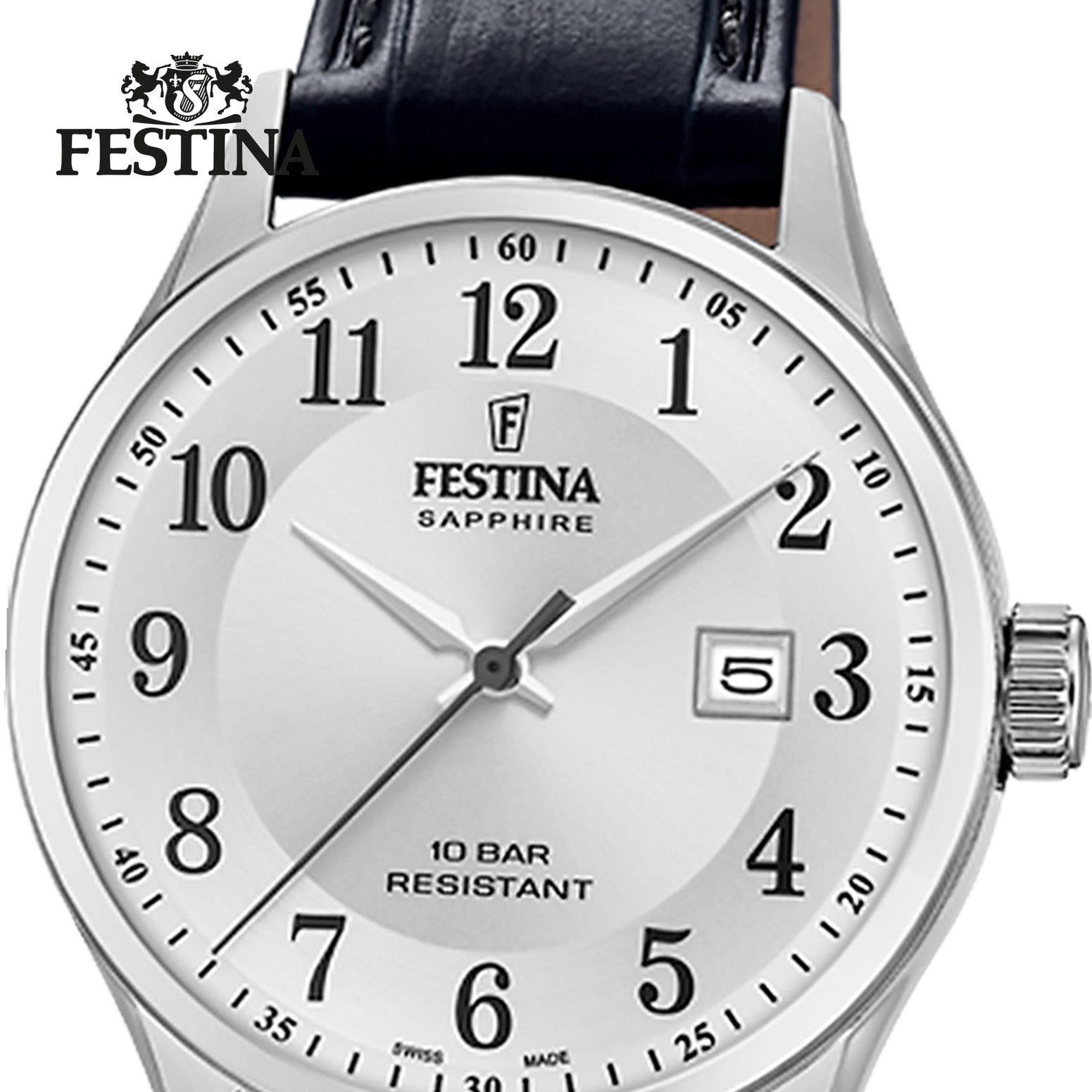 Festina Quarzuhr Festina Damenuhr Swiss Made Armbanduhr, (Analoguhr), Damen Armbanduhr rund, Lederarmband schwarz, Elegant
