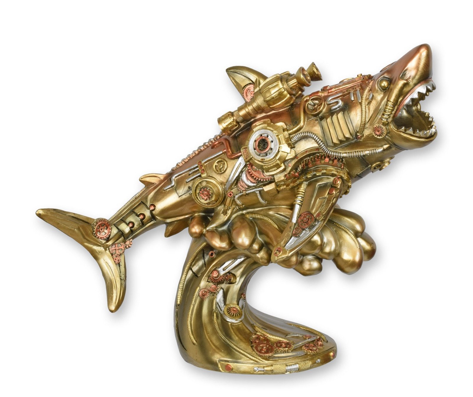 Dekoobjekt Steampunk Figur weisser Hai aus Kunstharz Replikat Retro Design Dekora