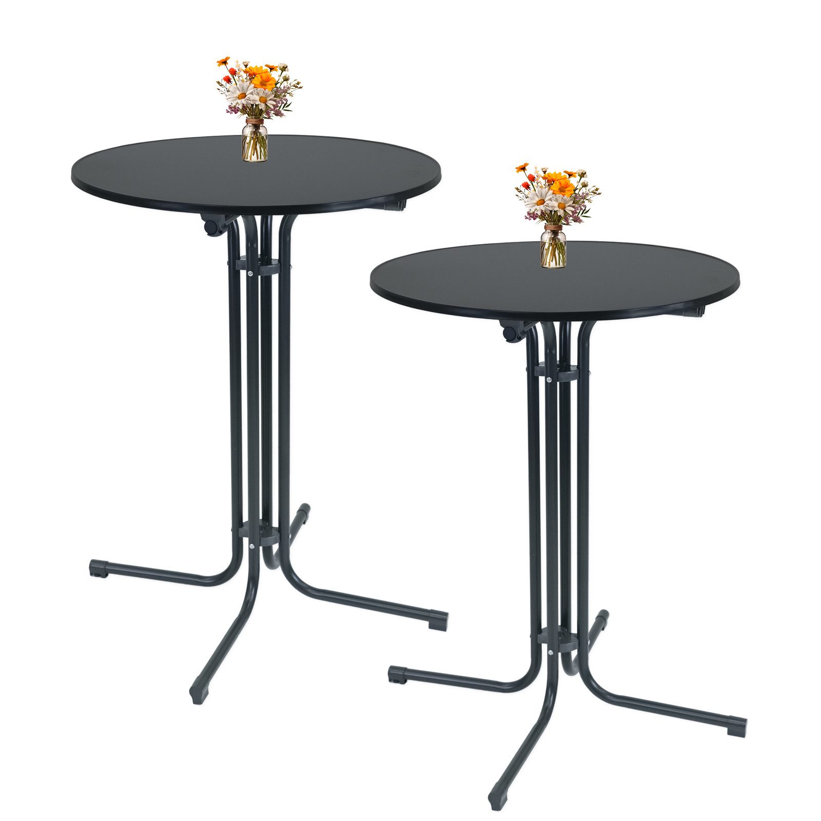 TRUTZHOLM Stehtisch 2x klappbar Ø 80 cm Höhe 110 cm Stahl Bistrotisch in Anthrazit (2er)