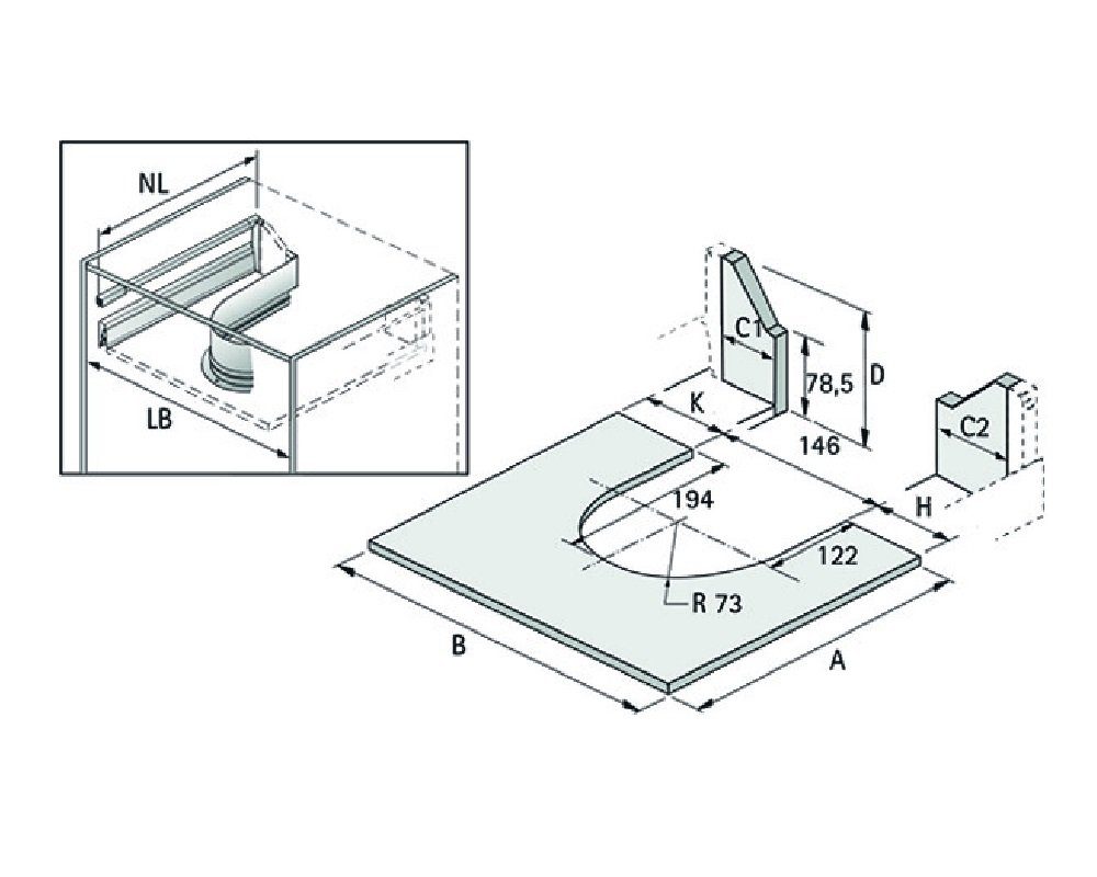 Hettich Siphonverkleidung Hettich Metallumrandung für Siphon Siphonausschnitt-Abdeckung silber