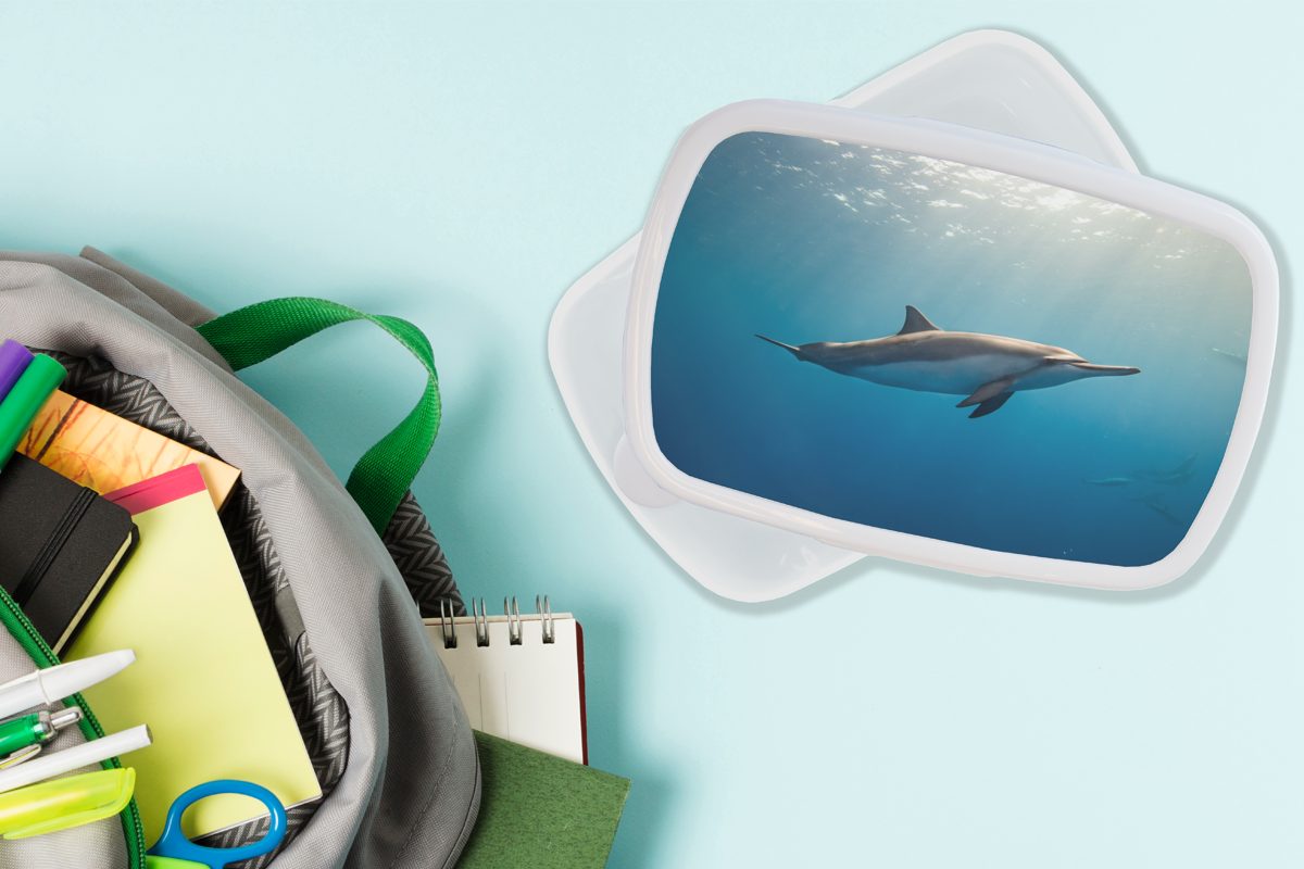 MuchoWow Lunchbox Delfin für Meer - Mädchen (2-tlg), Kinder Kunststoff, Sonne, weiß Brotdose, für Jungs - und Erwachsene, und Brotbox