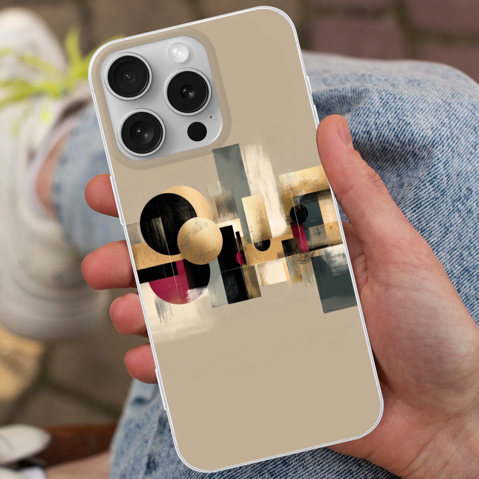 MuchoWow Handyhülle für Apple iPhone 16 Pro Abstrakt - Formen - Beige - Texturen, Smartphone-Bumper, Print, Handy Schutzhülle Dünn