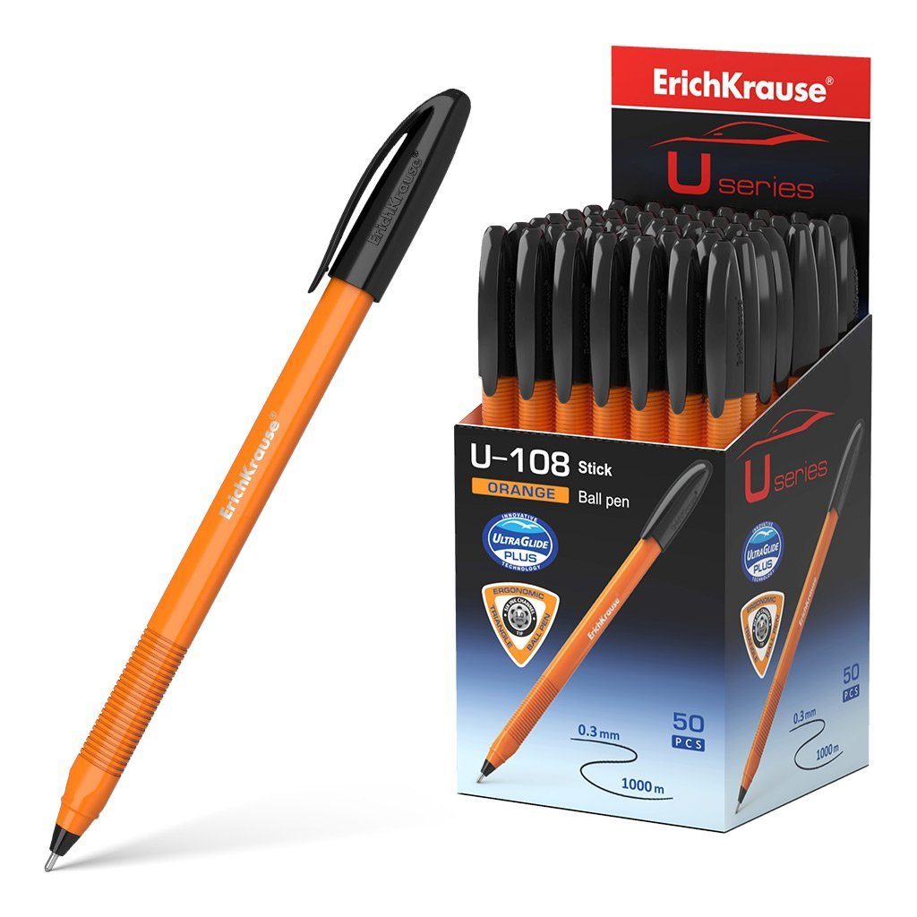 Erich Krause Kugelschreiber, Kugelschreiber U-108 Orange Stick Pack 50er Tinte 1.0 Plastik Schwarz