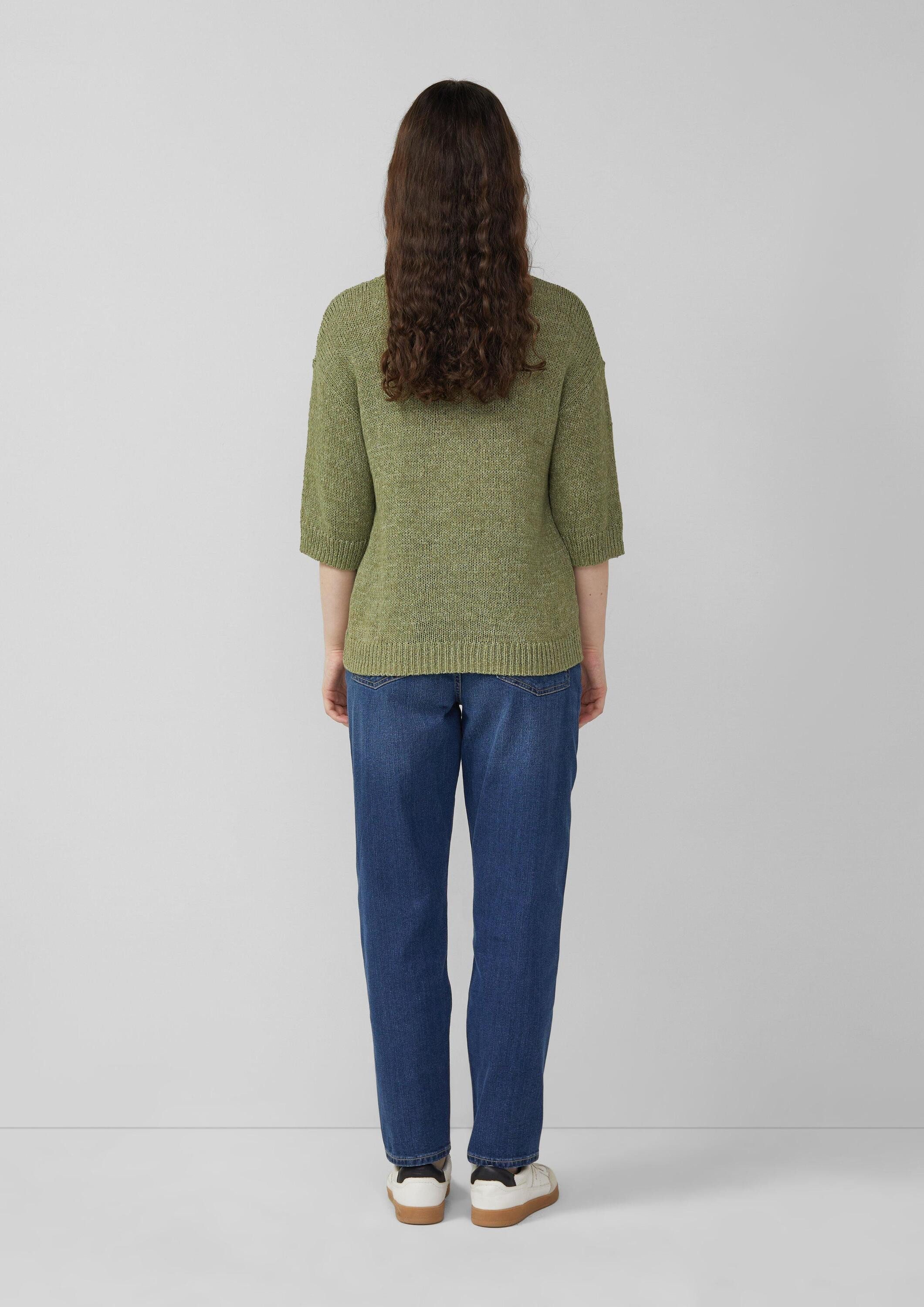 s.Oliver Kurzarmpullover Strickpullover Strickpullover aus Bändchengarn mit Dreiviertelärmeln
