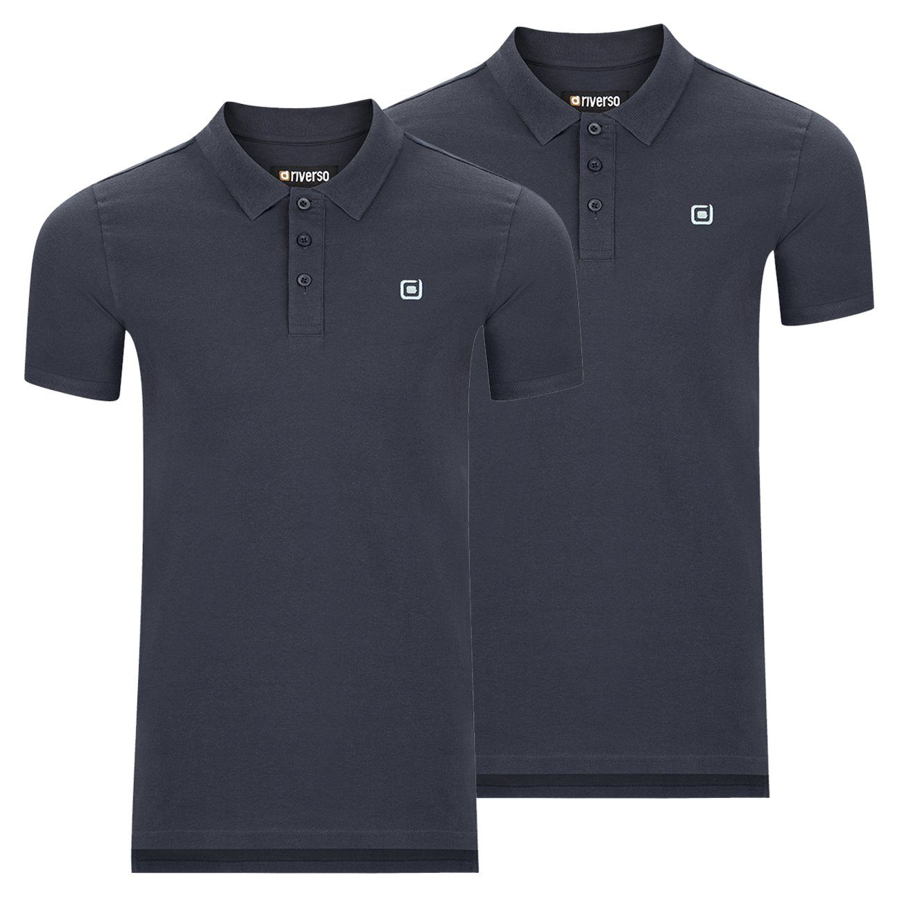 riverso Poloshirt Herren Polohemd RIVJohn Regular Fit (2-tlg) Basic Hemd aus 100% Baumwolle Dark Blue (19400)
