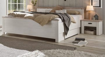 Furn.Design Bett Rovola (Doppelbett in Pinie weiß Landhaus, Liegefläche 180 x 200 cm), verstellbare Einlasstiefe