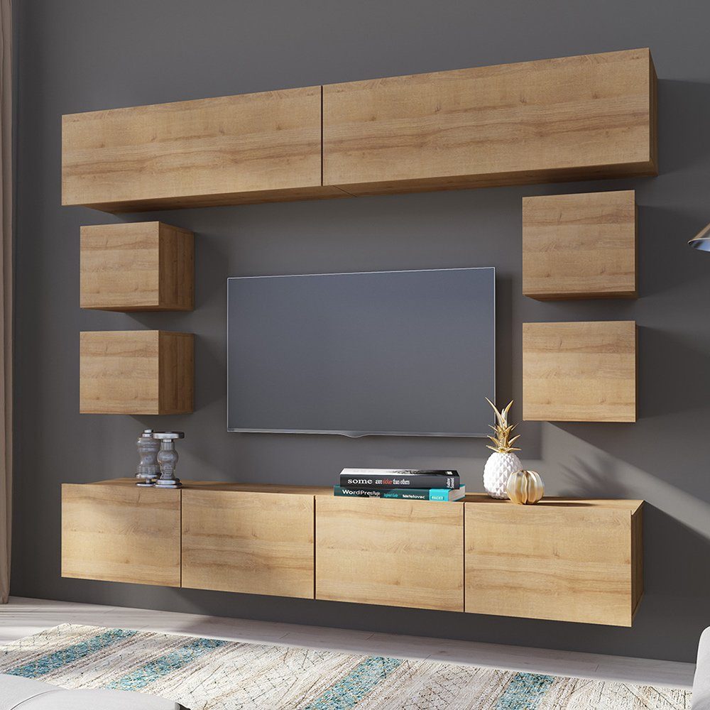 Lomadox Wohnwand CAIRNS-132, (8-St), in Eiche günstig online kaufen