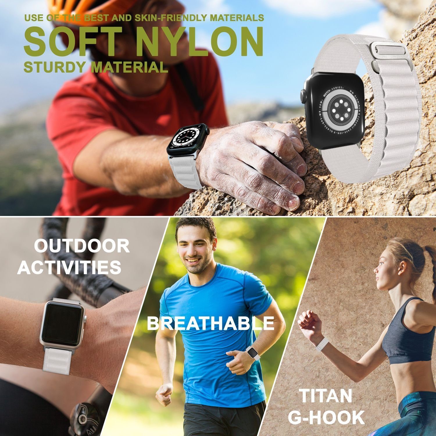 Nalia Smartwatch-Armband Apple Watch 38/40/41/42mm, Alpine Nylon Sport Uhr Ersatzband / Metallhaken / Outdoor / Wasserfest – Bild 5 von 5