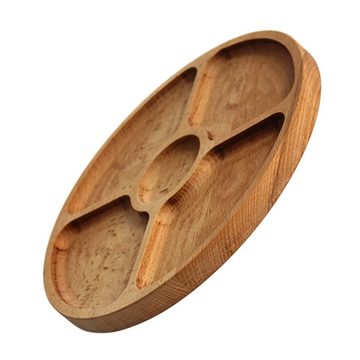 BRIZOLL Kochbesteck-Set Ø28cm Servierplatte aus natürlichem Holz (mit 5 geteilten Fächern), Board