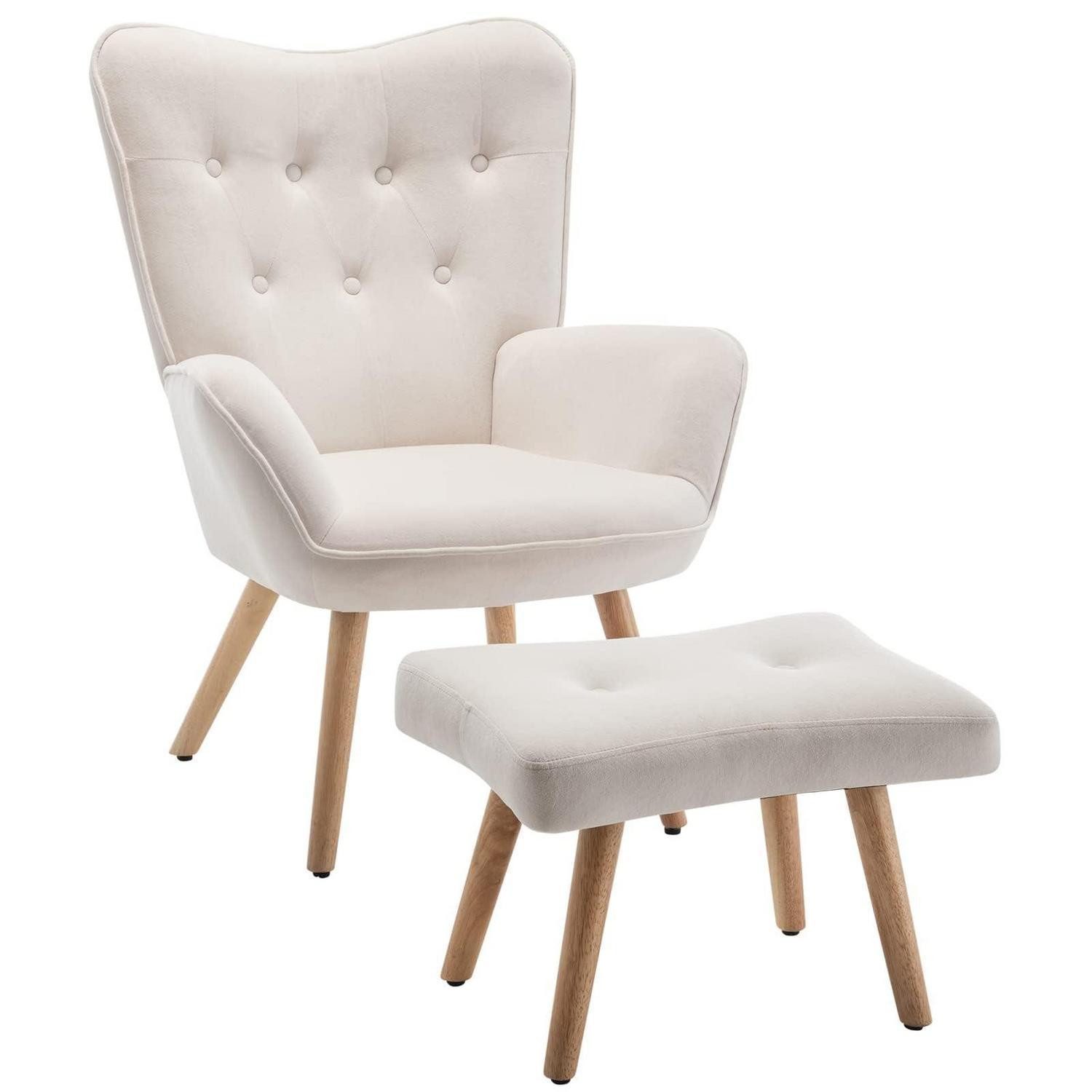 LuxusKollektion Ohrensessel Ohrensessel Hocker Samt Relaxsessel Lesesessel Wohnzimmer Beige sessel (1-St)