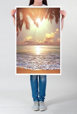 Sinus Art Poster 90x60cm Poster Tropischer Strand mit Sonne und Palmen