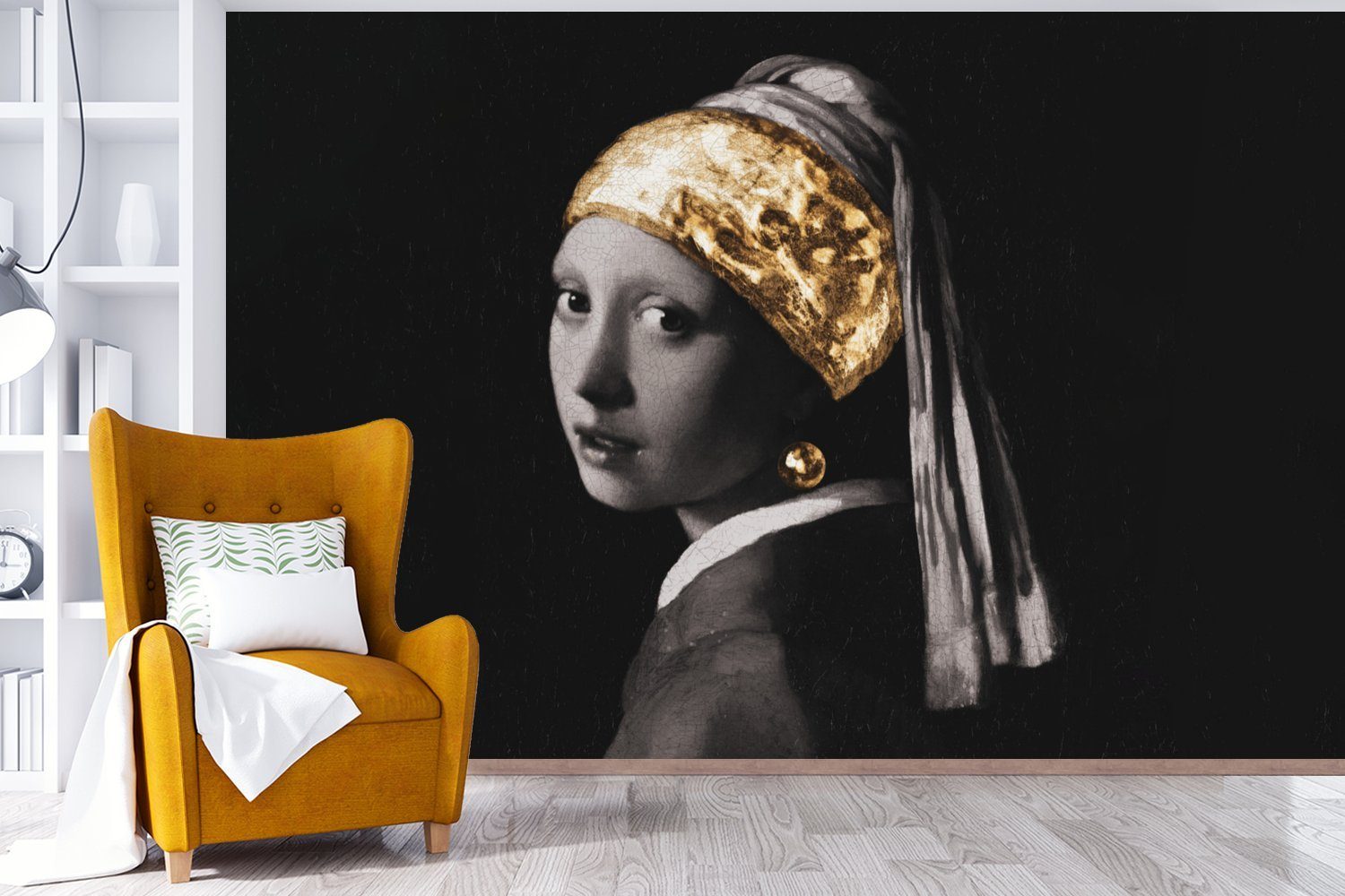 MuchoWow Fototapete Vermeer St), Weiß, Schwarz Perlenohrring Mädchen (6 für Wallpaper Kinderzimmer, mit bedruckt, Wohnzimmer, Vinyl Gold Schlafzimmer, - Tapete - - Matt, 