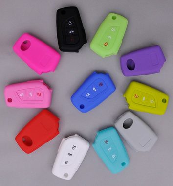 mt-key Schlüsseltasche Autoschlüssel Softcase Silikon Schutzhülle fluoreszierend Grün, für Toyota AURIS Corolla Avensis 3 Tasten Klappschlüssel