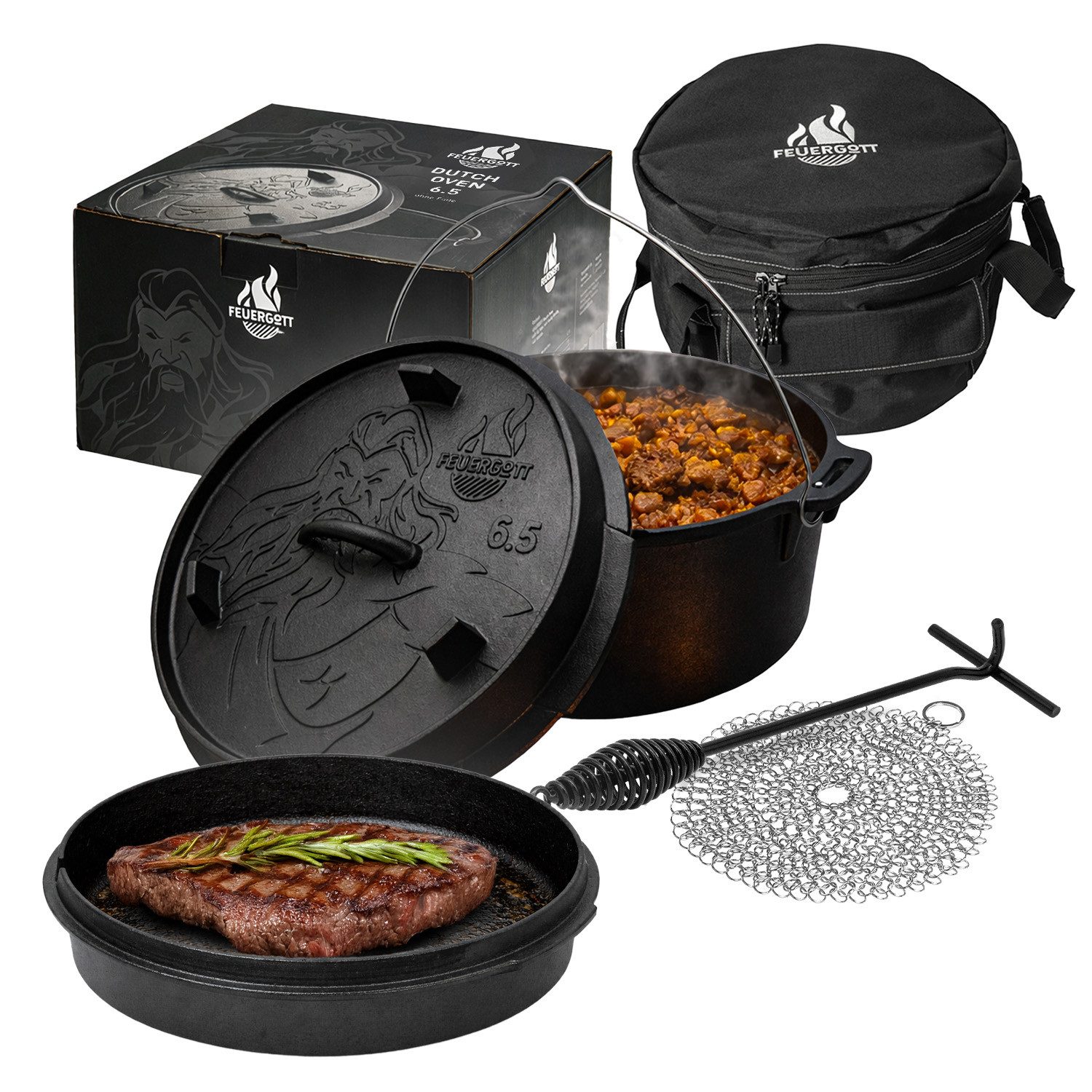 Feuergott Grilltopf FEUERGOTT Dutch Oven Set 6,5 l, Gusseisen