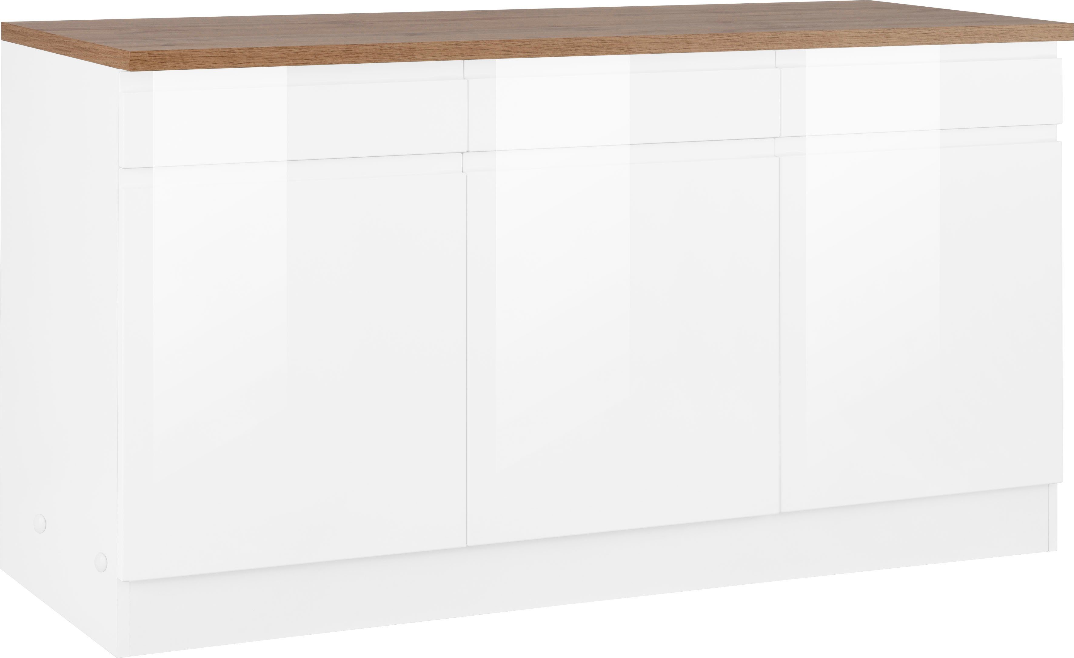 KOCHSTATION Unterschrank KS-Virginia,neu in verbesserter Ausführung (Stauraum, Softclose) Breite 150 cm, 3 Türen, Soft-Close-Funktion