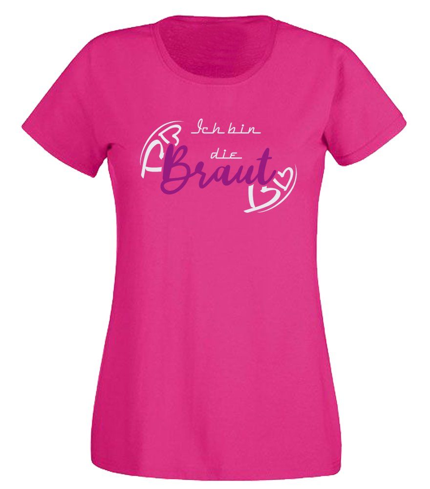 G-graphics T-Shirt zum Junggesellinnen-Abschied - Ich bin die Braut Slim-fit Damen Braut-T-Shirt zum JGA / Poltershirt