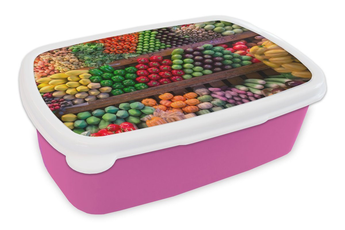 MuchoWow Lunchbox (2-tlg), Stand Kinder, Kunststoff Snackbox, für Brotdose Thailand, - - Gemüse Brotbox rosa Mädchen, - Kunststoff, Obst Erwachsene