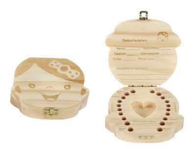 Spetebo Zahndose Holz Milchzahn Dose - Mädchen, Zahnbox für Milchzähne aus Holz ca. 12 cm