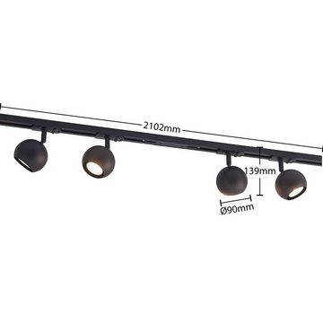 Lindby Schienensystem-Leuchten Linaro, 210 cm, Modern, Metall, Schwarz, 4 flammig, GU10, 1-Phasen Stromschiene