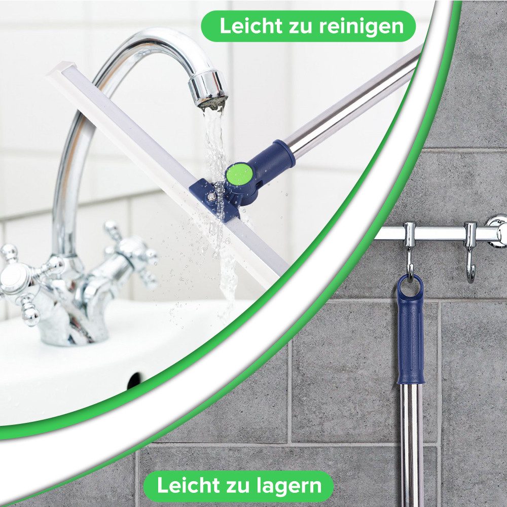 HUGERSTONE Wasserabzieher Bodenabzieher Dusche mit Teleskopstiel, 180° Drehung Abzieher Boden, (43cm Breite Wasserschieber Boden, Teleskopisch 112-142cm), Boden – Bild 5 von 5