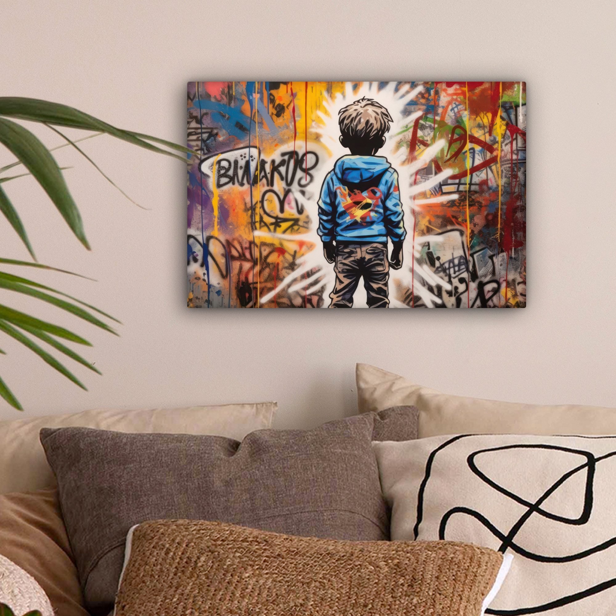 OneMillionCanvasses® Leinwandbild Graffiti - Junge - Farben - Straßenkunst, günstig online kaufen