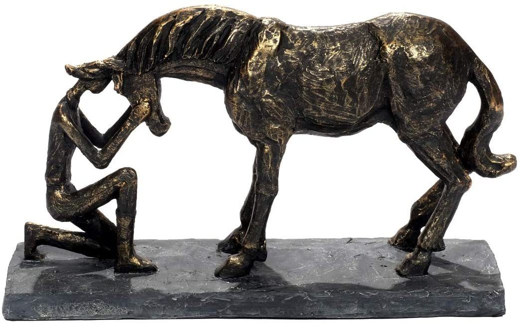 Brillibrum Dekofigur Design Figur Pferd Bronzefarben aus Polyresin Pferde Liebe Skulptur Horse Vertrauen Pferde Mädchen Geschenk