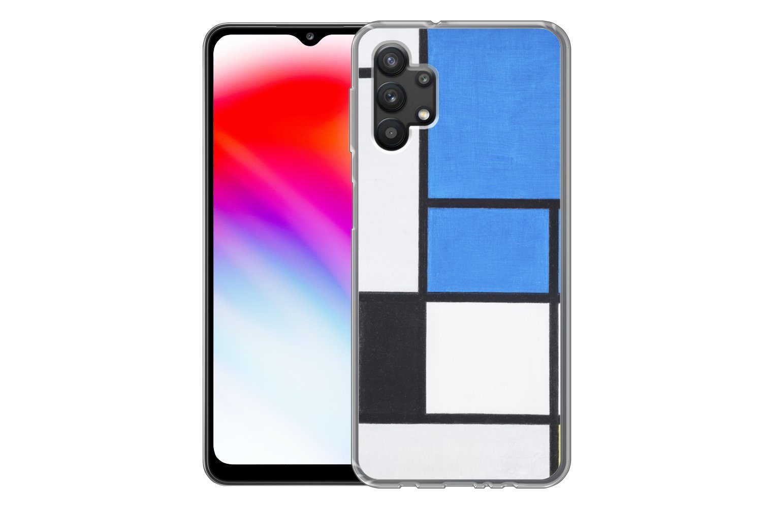 MuchoWow Handyhülle für Samsung Galaxy A32 5G Komposition mit Blau, Rot, Schwarz, Gelb und, Smartphone-Bumper, Print, Handy Schutzhülle Dünn