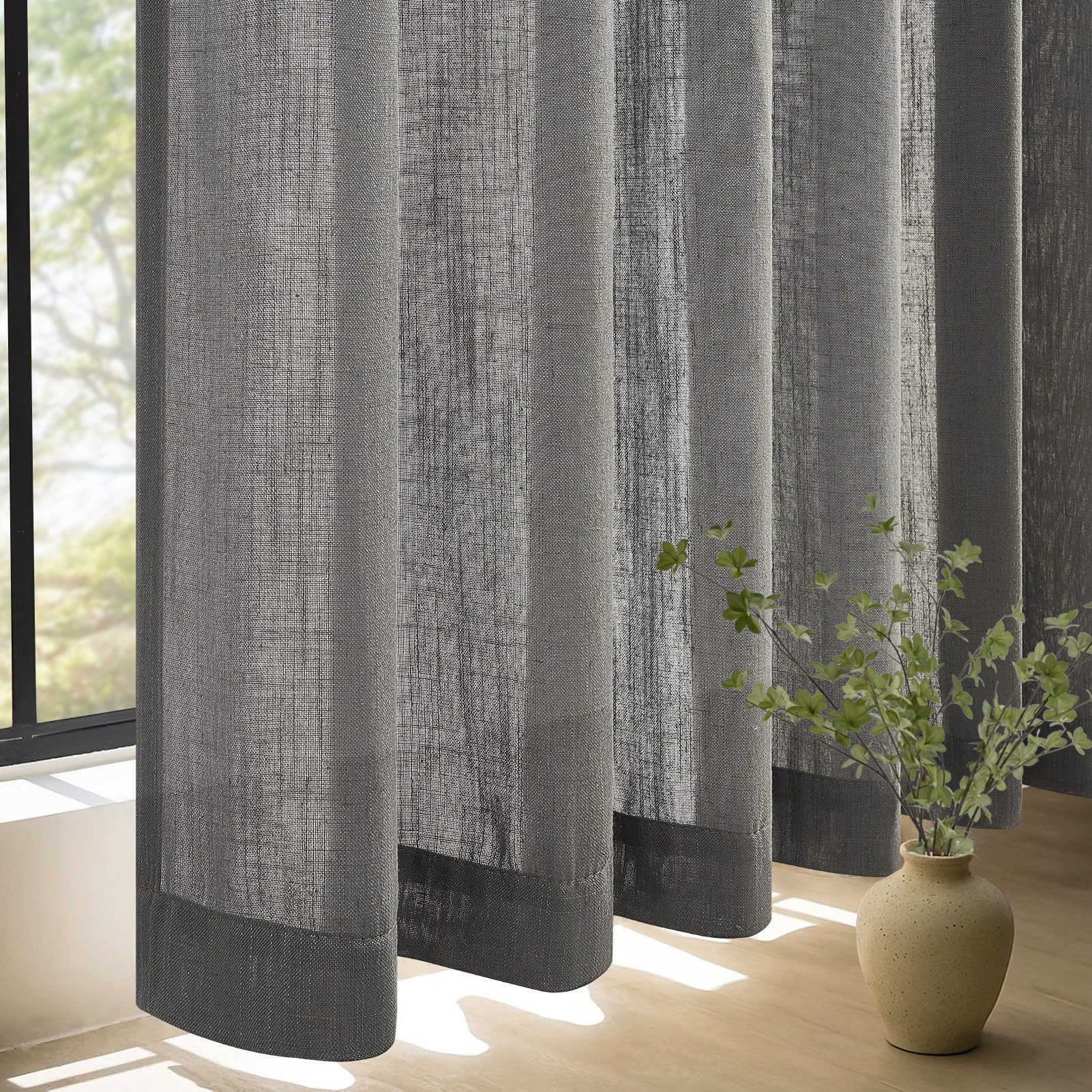 Topfinel Gardine Leinenoptik vorhänge mit kräuselband halbtransparent wohnzimmer (2 St), Kräuselband, halbtransparent, modern boho Dunkelgrau 140x240cm kinderzi – Bild 3 von 5