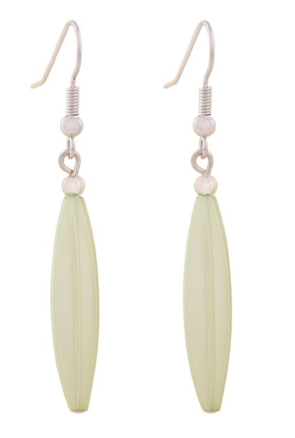 unbespielt Paar Ohrhänger Ohrhaken Rillenolive Kunststoff hellgrün-wachsfarben 30 x 9 mm, Modeschmuck für Damen