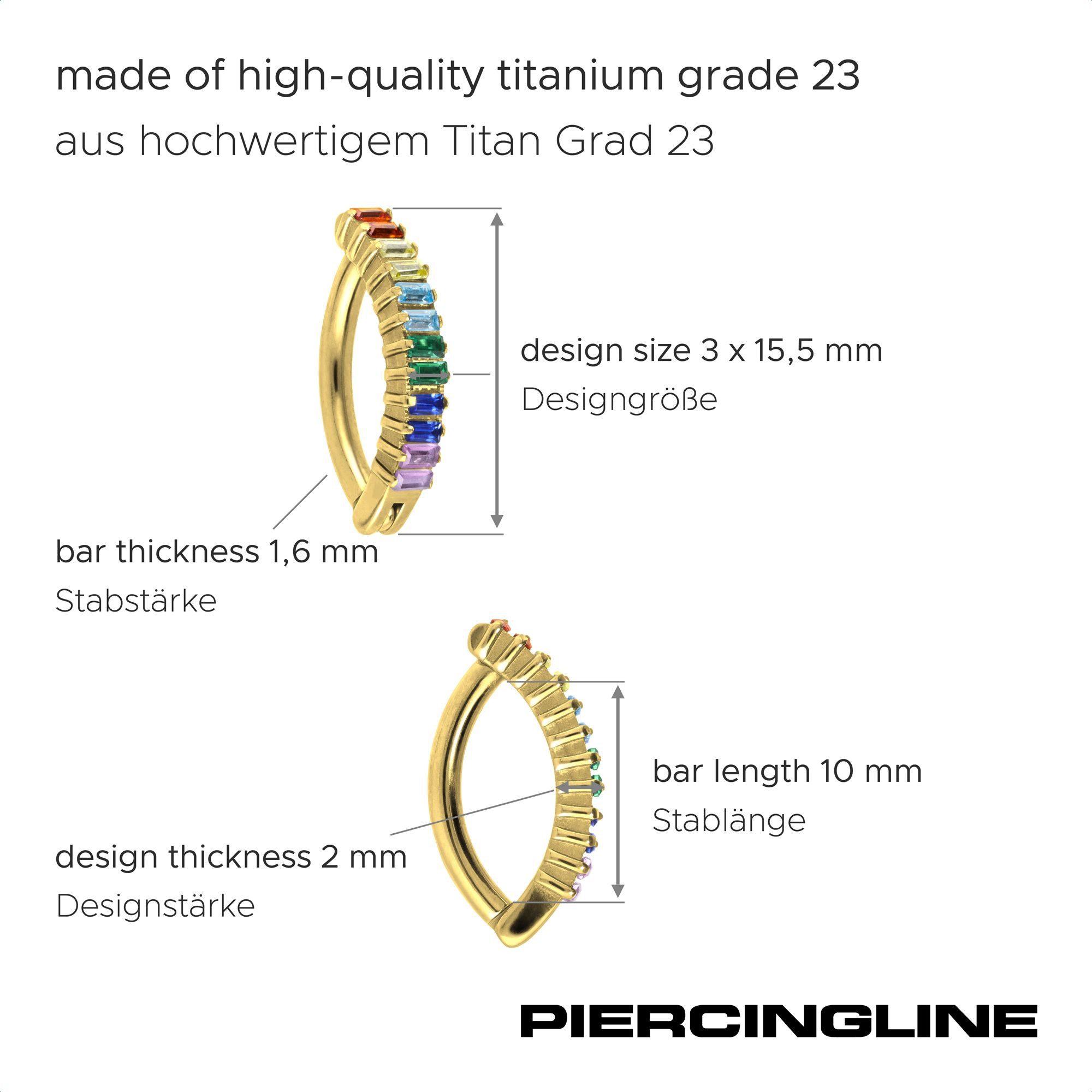 PIERCINGLINE Bauchnabelpiercing Titan Bauchnabelclicker BOGEN + EINGEFASSTE BUNTE KRISTALLRECHTECKE (Clicker, 1-tlg)