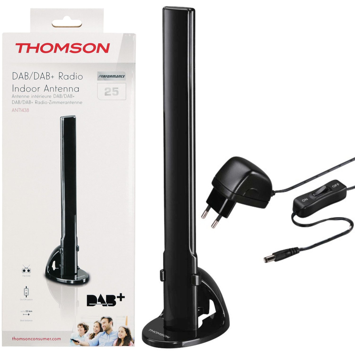 Thomson ANT1438 Zimmer Antenne Digital Radio DAB+ DAB Stabantenne (DAB+, DAB, UKW, FM, für Innenbereich, Verstärkung: 30 dB), HiFi Audio Aktiv mit Verstärker 30dB Verstärkung Radioantenne UKW FM