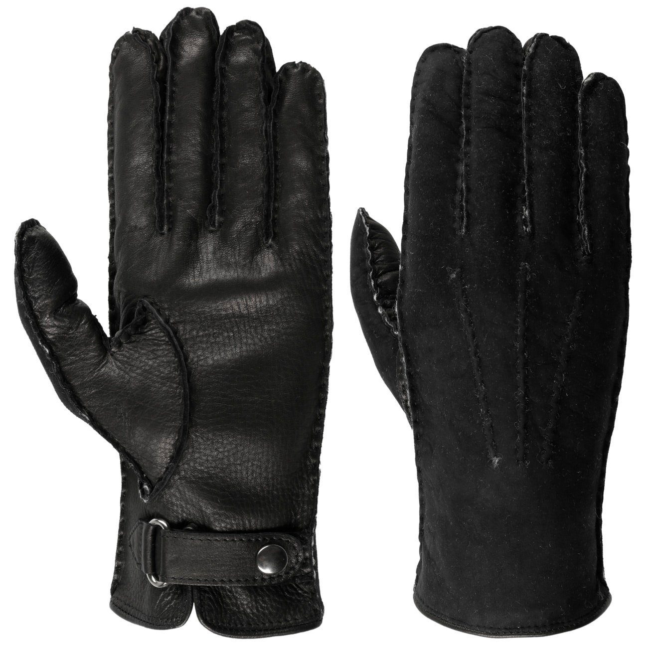 Caridei Lederhandschuhe Handschuhe mit Futter, Made in Italy schwarz-schwarz