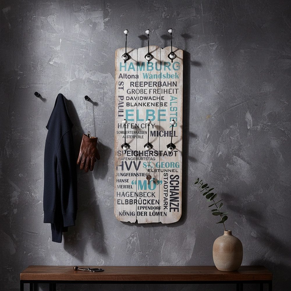 Feel2Home Wandgarderobe Wandgarderobe 100x40cm Hamburg 6 Kleiderhaken Flurpaneel Holz Deko (Stück, 1 St., Paneel), Unkomplizierte Befestigung an der Wand