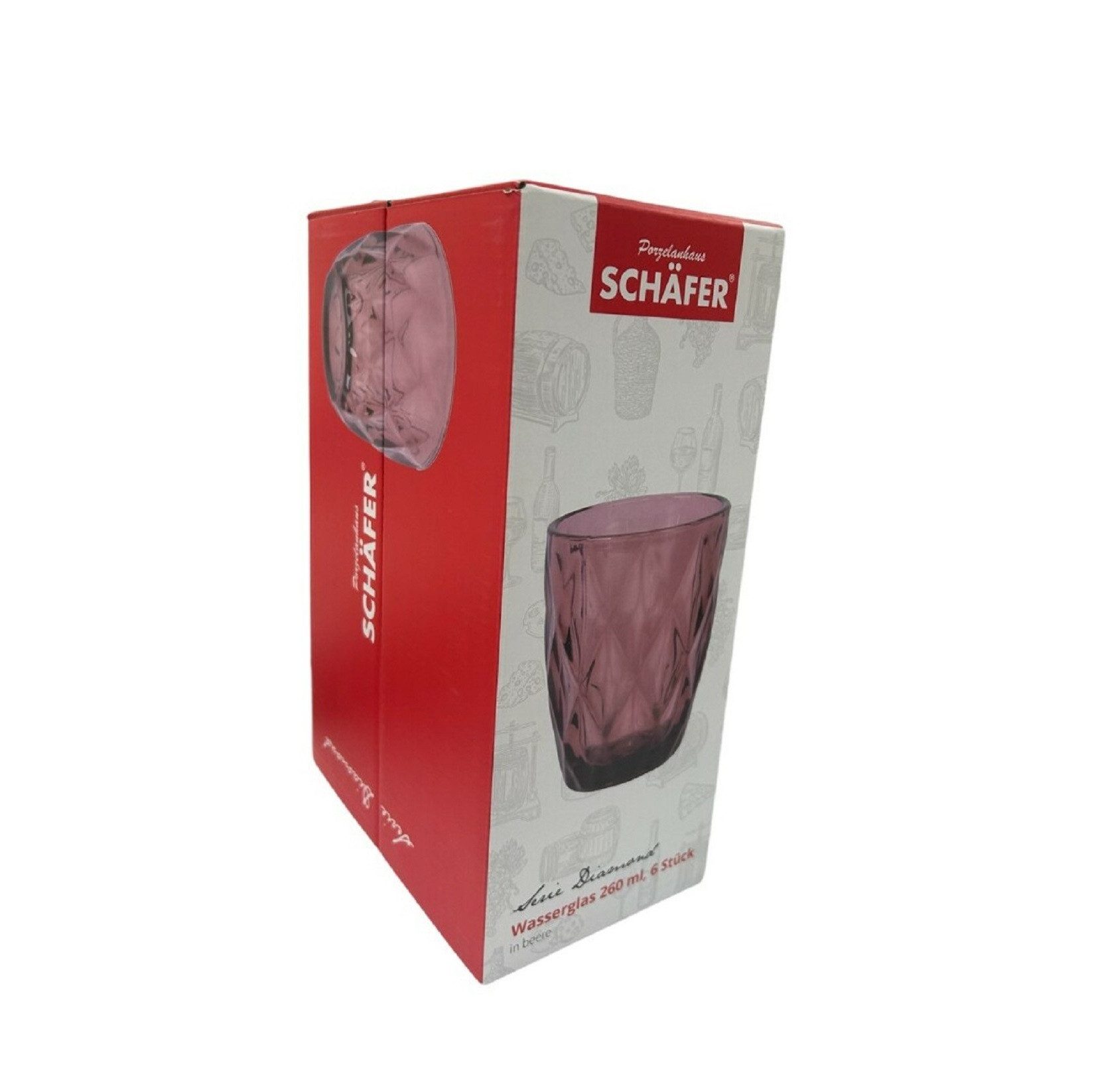 Schäfer Elektronik Gläser-Set 6er Wasserglas Set Diamond 260 ml für stilvollen Trinkgenuss, 6-tlg., 6-teilig