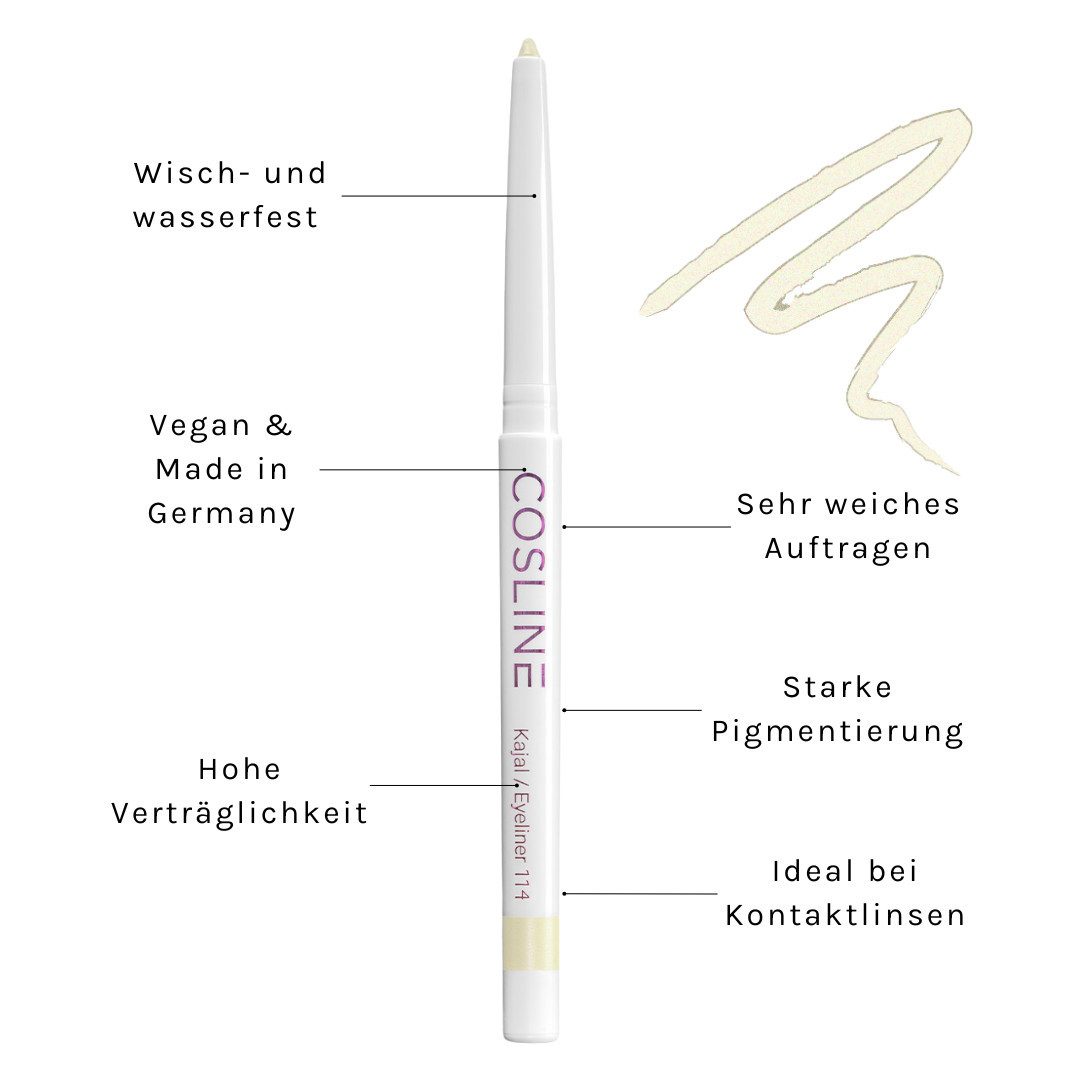 Cosline Cosmetics Kajal wasserfest, langanhaltend, cremig, 25 Farben, intensive Pigmentierung