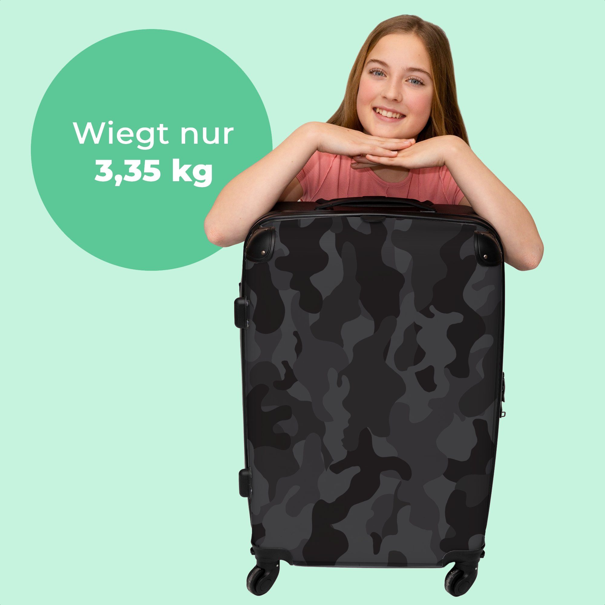 4 Tarnmuster - Rollkoffer Grau Design, mit NoBoringSuitcases.com© Koffer - Große - Camouflage Reisekoffer Trolley Schwarz 4 - 67x43x25cm Rollen, Rollen Aufgabegepäck -