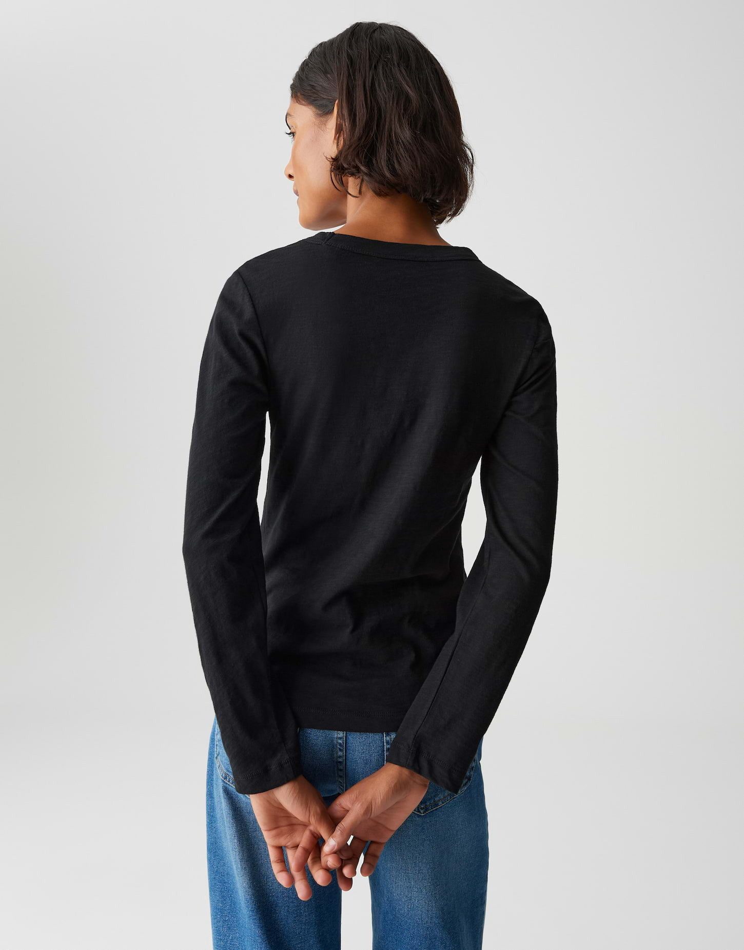 OPUS Longsleeve SIMOOK aus nachhaltiger Baumwolle schmale Passform, elastischer Stoff, dezente Struktur