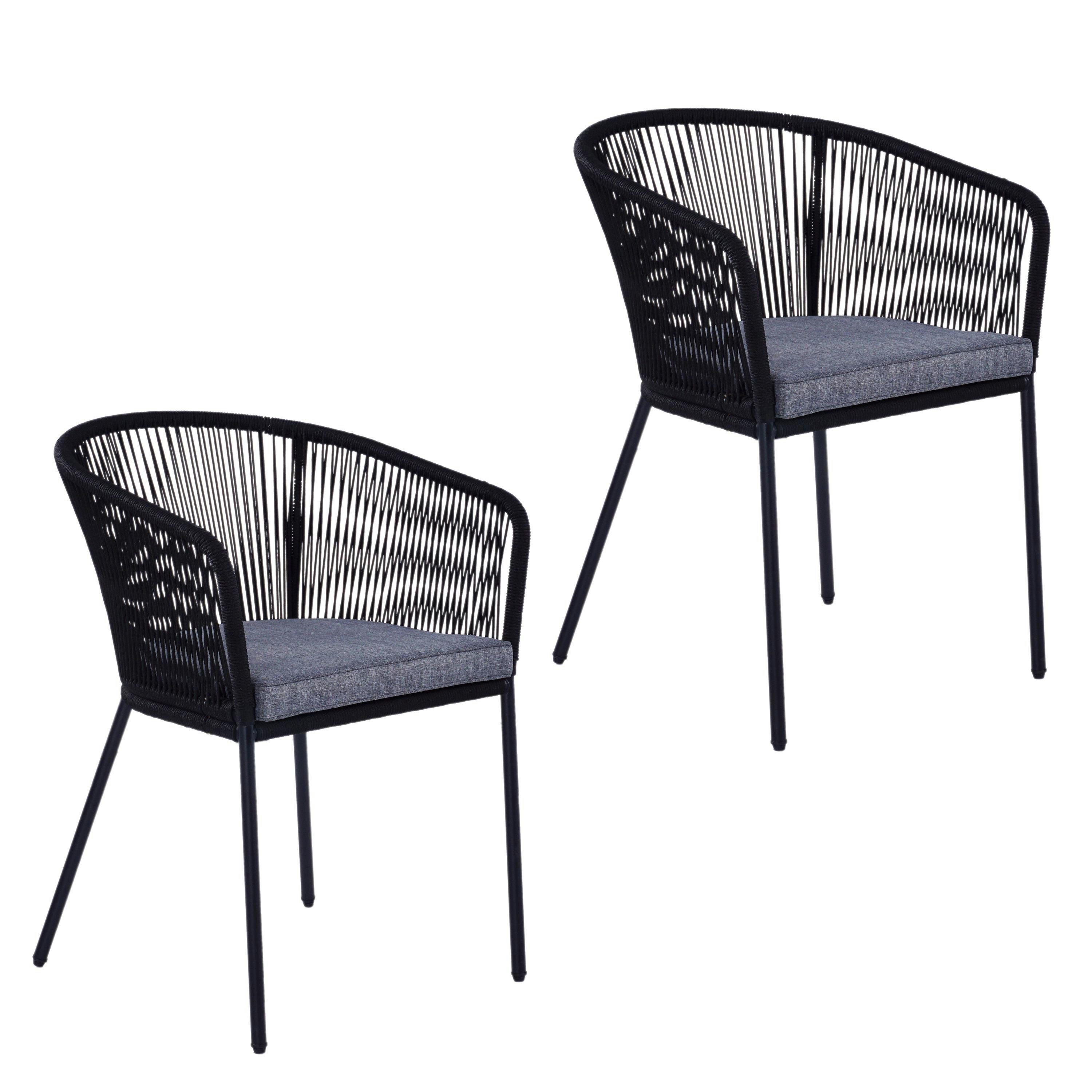 ESTEXO Gartenstuhl Lounge Stuhl 2er Set Gartensessel Rope Loungesessel Outdoor Schwarz