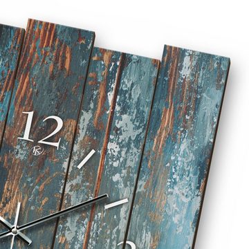 Kreative Feder Wanduhr Designer-Wanduhr Altes Holz Blau (ohne Ticken; Funk- oder Quarzuhrwerk; elegant, außergewöhnlich, modern)
