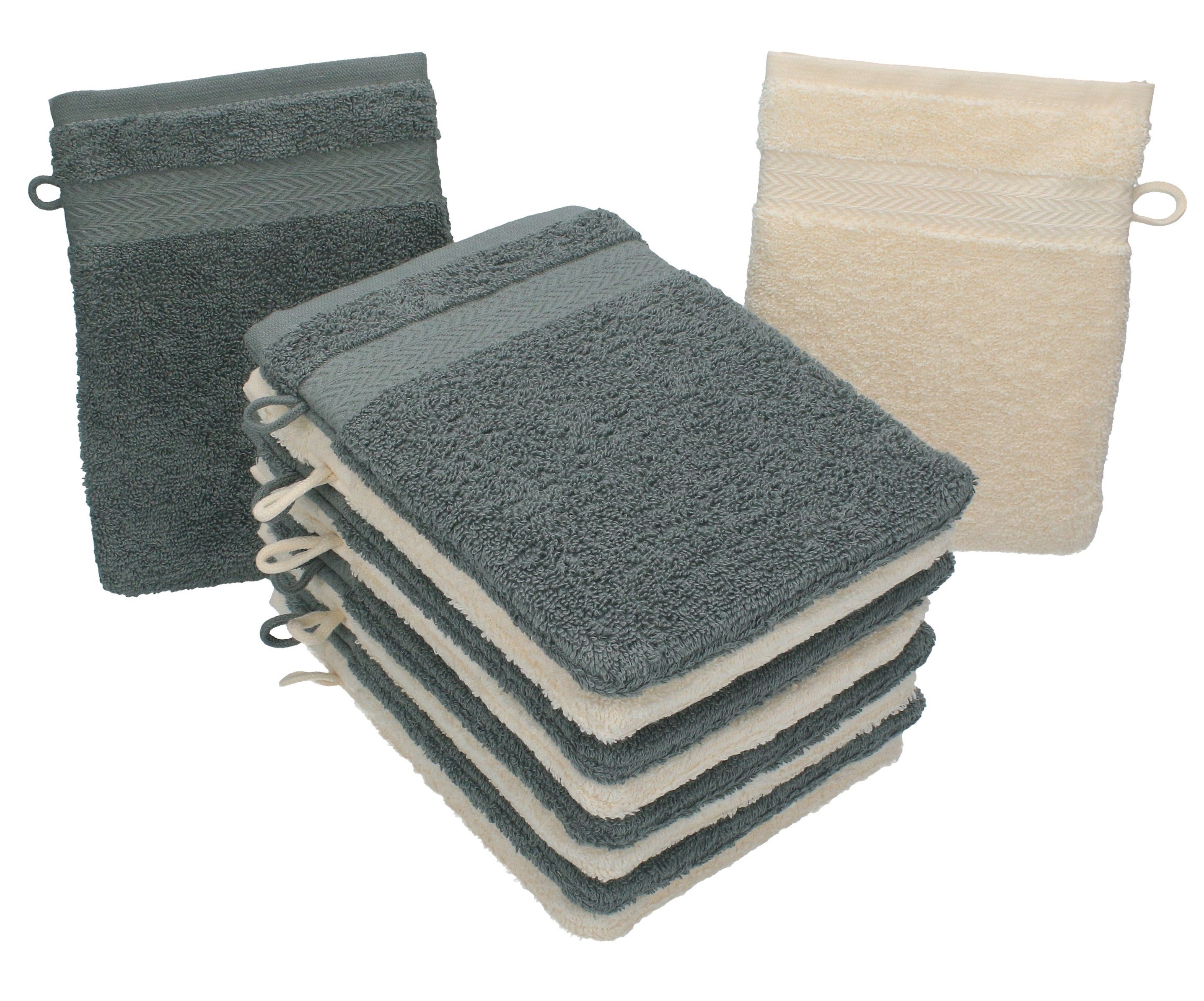 Betz Waschhandschuh 10 Stück Waschhandschuhe Premium 100% Baumwolle Waschlappen Set 16x21 cm Farbe beige und anthrazit (10-tlg)
