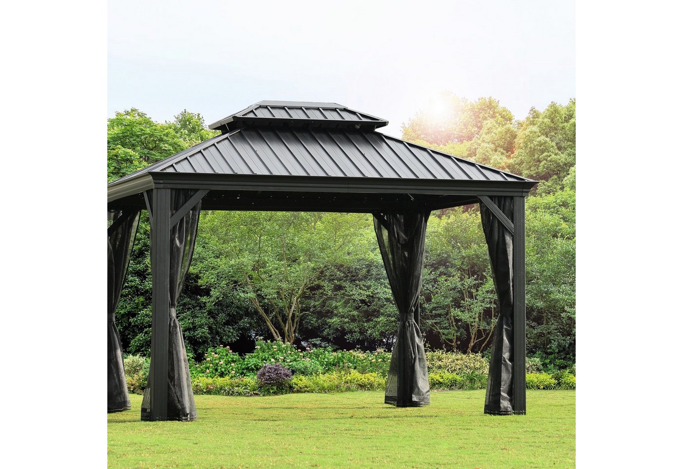Thumbnail - Leco Pavillon Hardtop-Pavillon HELENA – Gartenpavillon mit Stahldach & Moskitonetzen, (inklusive Moskitonetz-Seitenteile...
