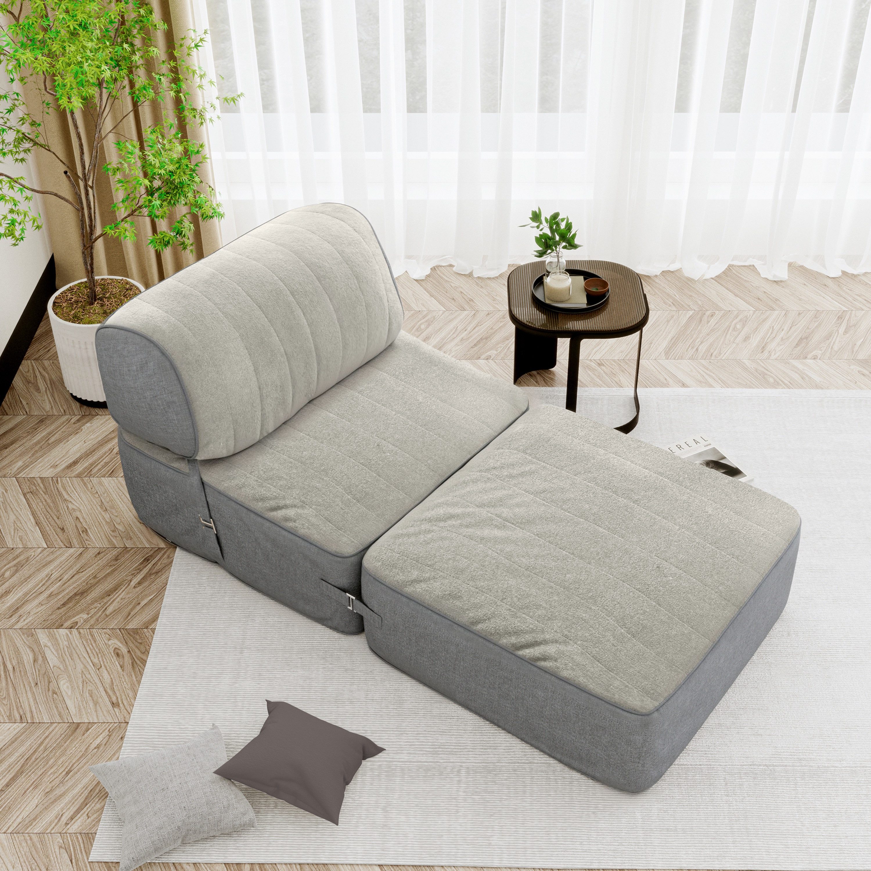 RUCENER Sofa Umwandelbares Bodensofa – Klappsofa mit verstellbarer Rückenlehne, 1 Teile, Weicher Kurzplüsch-Komfort + vielseitig als Relaxsessel/Bodenbett